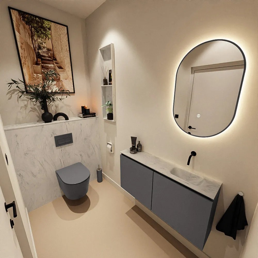 Mondiaz Ture DLux toiletmeubel 100cm dark grey met wastafel opalo rechts zonder kraangat