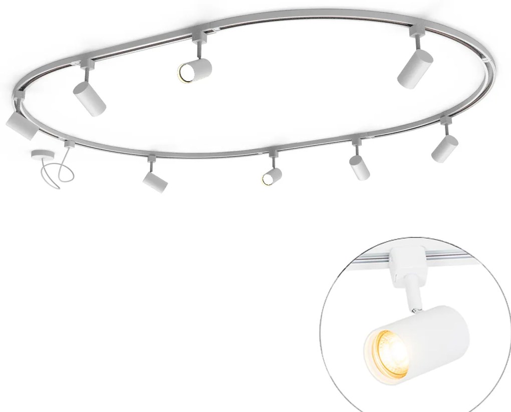 Modern railsysteem met 8 Spot / Opbouwspot / Plafondspots wit 1-fase ovaal 200cm - Iconic Jeana GU10 Binnenverlichting Lamp