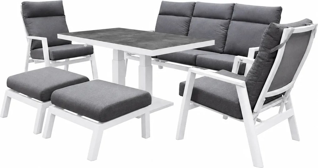 Vegas stoel bank dining loungeset 6 delig verstelbaar aluminium wit