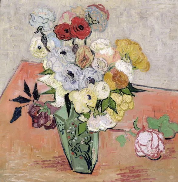 Kunstreproductie Japanese Vase with Roses and Anemones, 1890, Vincent van Gogh