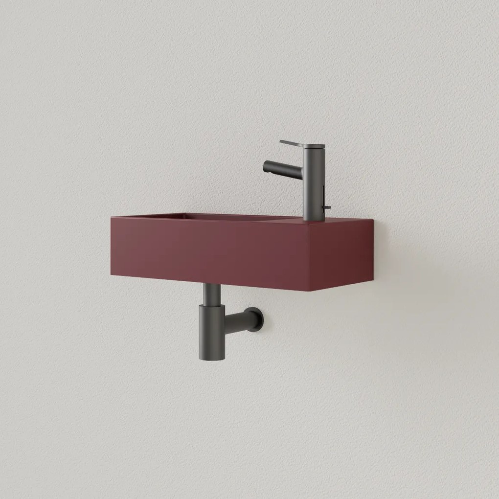 Sanigoods Nano fontein rechts wijn rood met kraangat 36x18cm