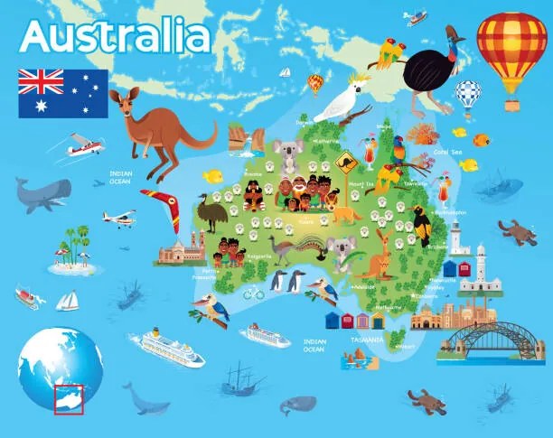 Ilustratie Australia Travel Map, drmakkoy