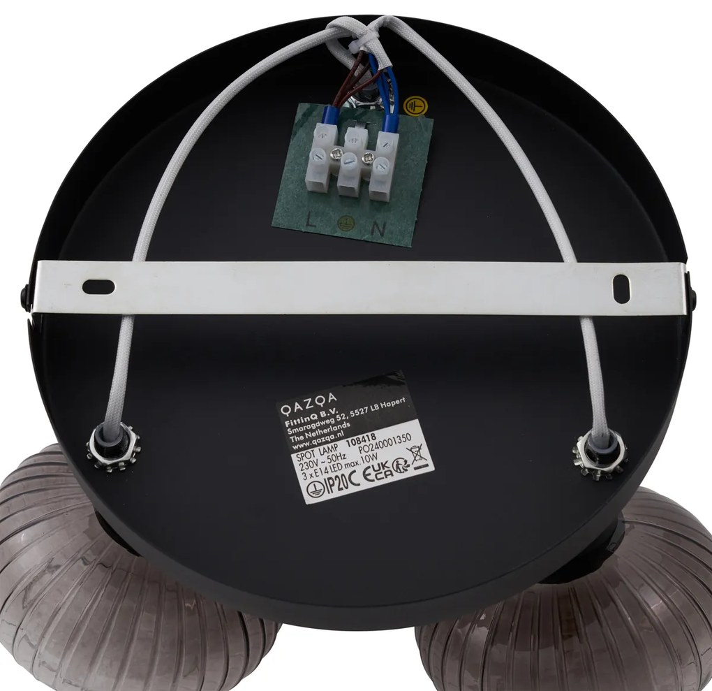 Moderne plafondspot zwart met smoke glas rond 3-lichts - Teddy