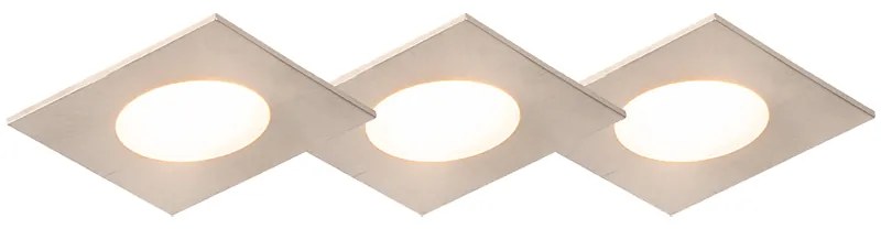 Buitenlamp Set van 3 inbouwspots vierkant staal incl. LED IP65 - Simply Modern IP65 Buitenverlichting Lamp