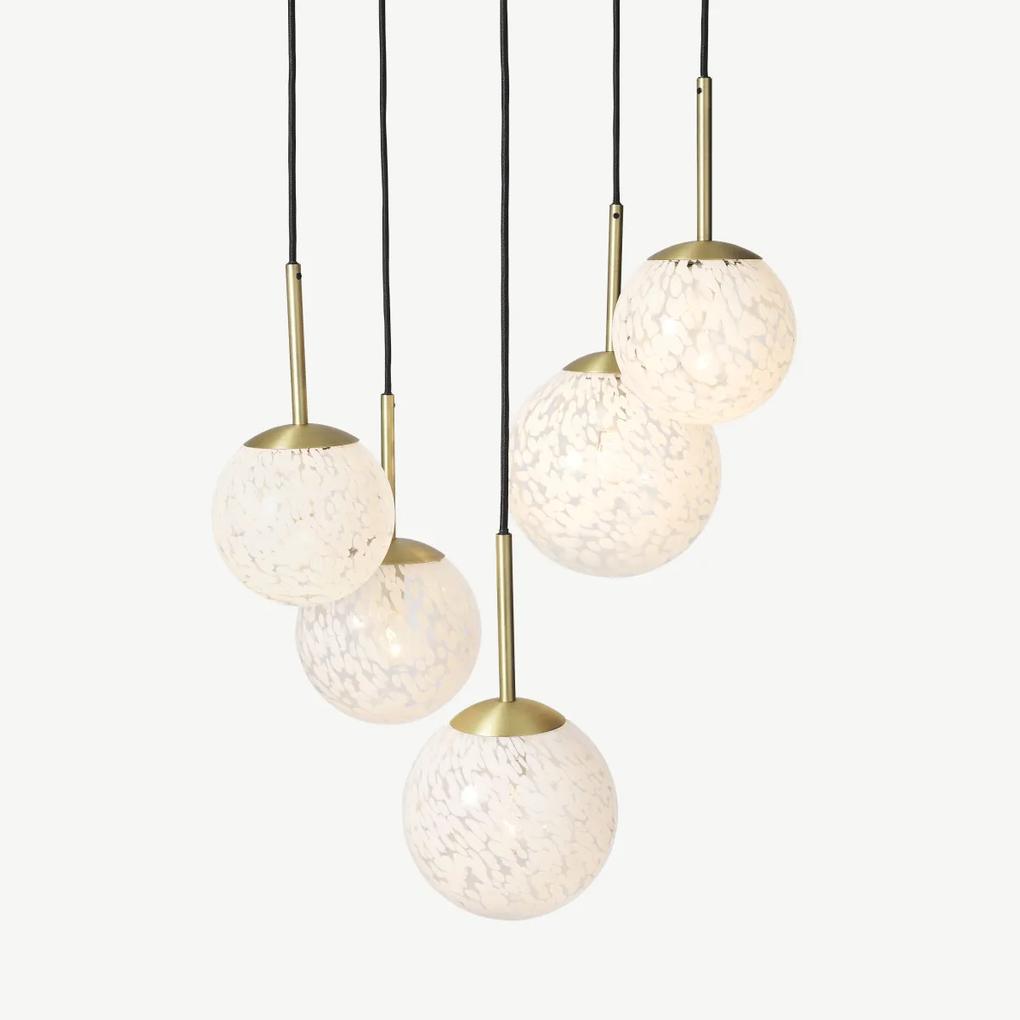 Julia cluster hanglamp met 5 lampen, wit glas en messing