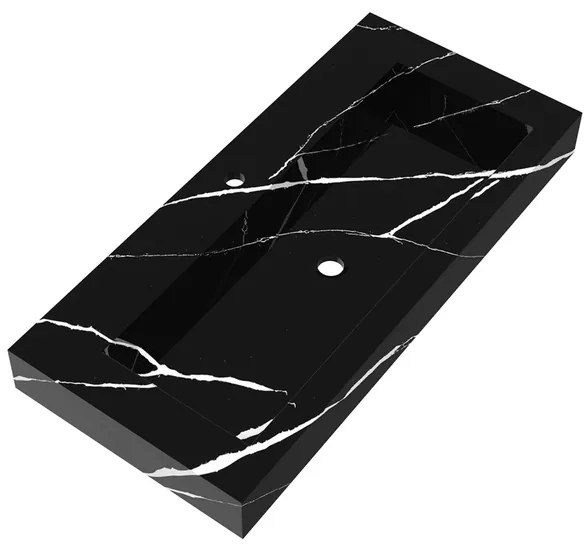 BRAUER Artificial Marble Meubelwastafel - 100x46x10cm - zonder overloop - wasbak midden - 1 kraangat - composiet - Nero Marquina WT-AM1001NE