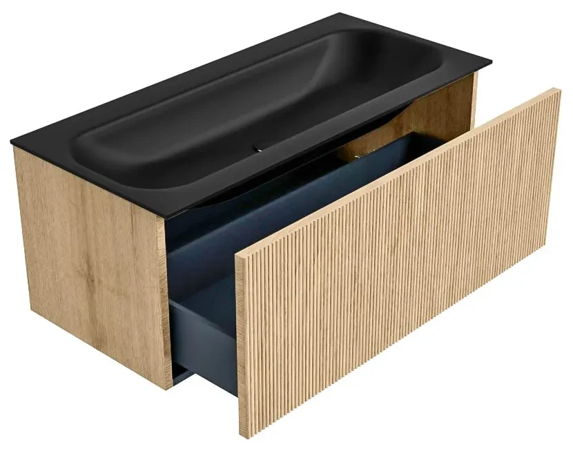 Mondiaz Kurve 100cm badmeubel oak met 1 lade en wastafel big medium midden 1 kraangat urban