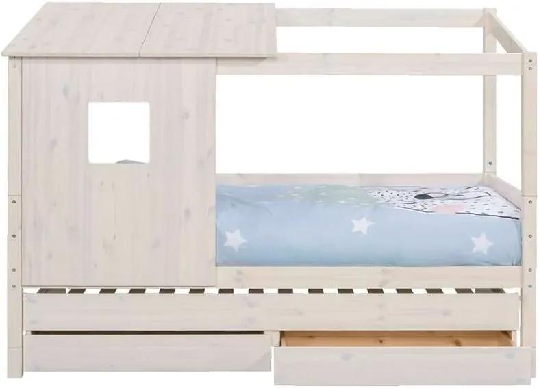 Bed Ties met bedverhoger en opzetdak - whitewash - 90x200 cm - Leen Bakker