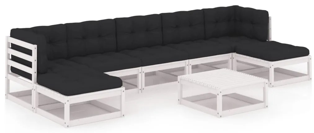 vidaXL 8-delige Loungeset met kussens massief grenenhout wit