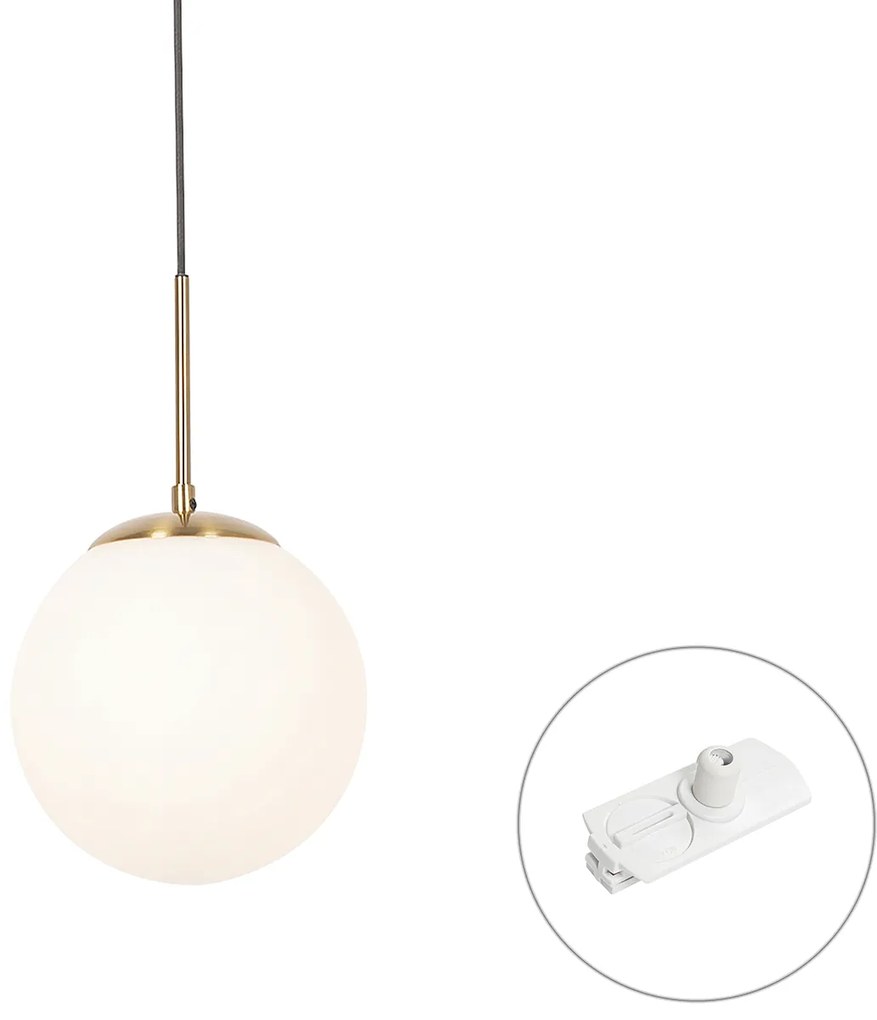 Art Deco hanglamp goud met opaal glas incl. rail adapter wit 1-fase - Iconic Flore Art Deco E27 bol / globe / rond Binnenverlichting Lamp