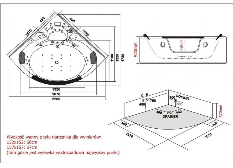 Plazan Orino whirlpool 152x152cm