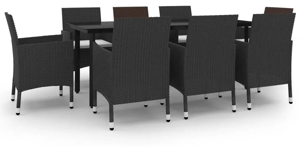 vidaXL 9-delige Tuinset met kussens poly rattan en glas