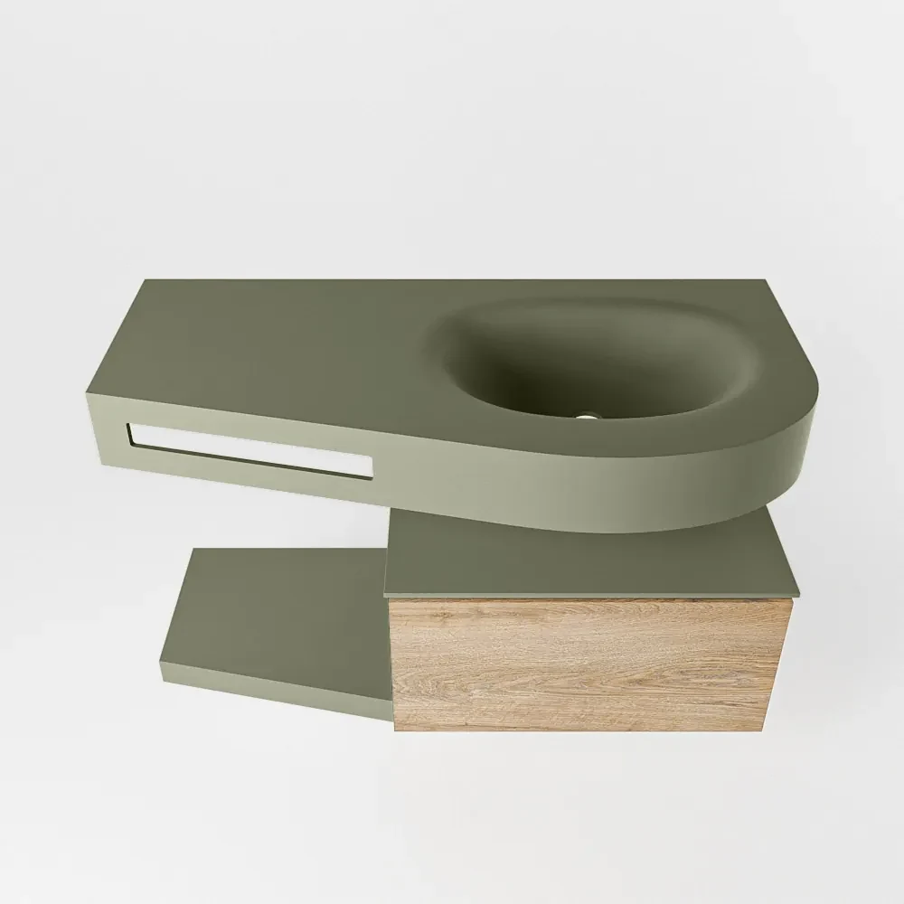 Mondiaz Riva badmeubel 100cm Washed Oak met 1 lade en wastafel rechts 1 kraangat Army
