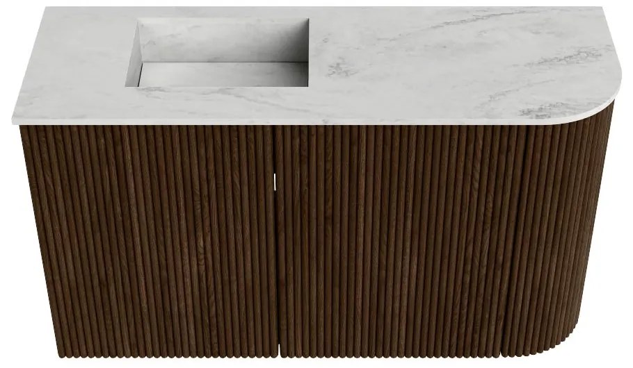 Mondiaz Joya DLux 70cm toiletmeubel ronding rechts walnut met wastafel faye links 1 kraangat opalo
