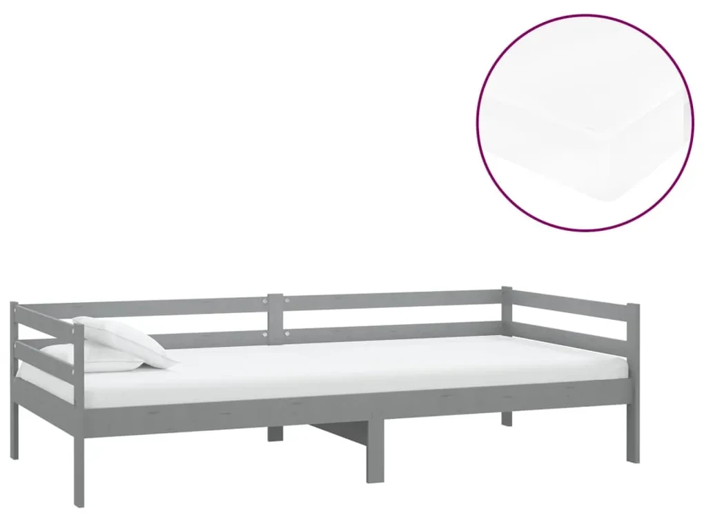 vidaXL Slaapbank met matras massief grenenhout grijs 90x200 cm
