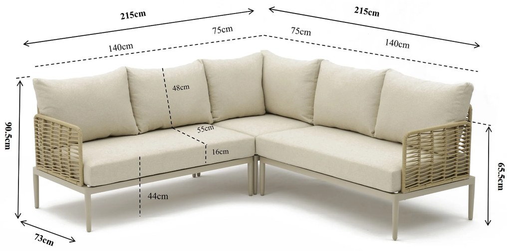 Hoek loungeset 5 personen Wicker/Aluminium/Aluminium/wicker Taupe Coco Ibiza