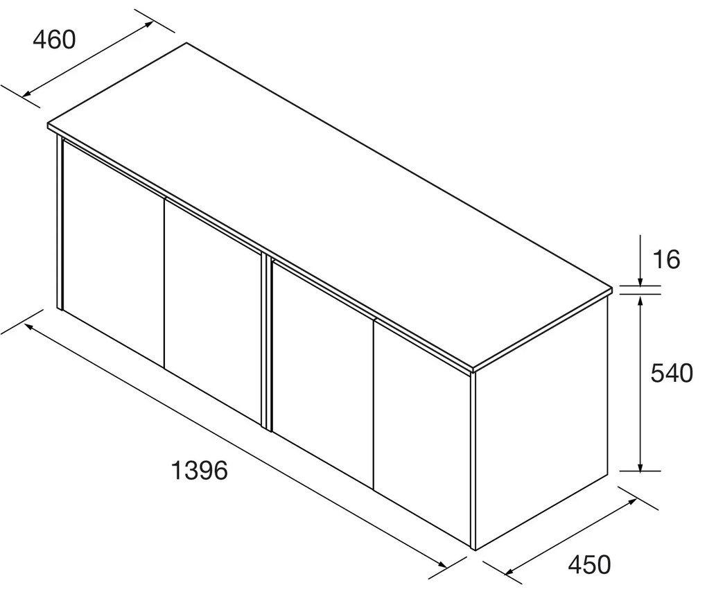 Muebles Project badmeubel 140cm met 4 deuren en toppaneel wit mat