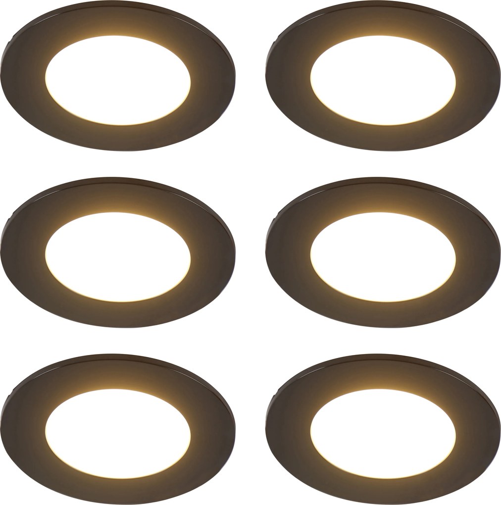 Set van 6 moderne inbouwspots zwart incl. LED 3-staps dimbaar IP65 - Blanca