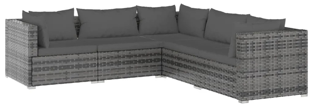 vidaXL 5-delige Loungeset met kussens poly rattan grijs