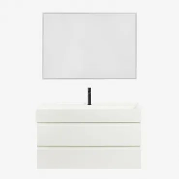 Ona Zwevend Badkamermeubelset Van Hout En Essenfineer Met Geïntegreerde Wastafel Wit & Rechthoekige Led En Anticondens 100x70 Cm Riben & - Sklum