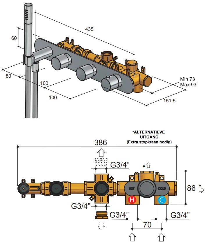 Hotbath Buddy ADS61 inbouw regendouche met 20cm hoofddouche en wandarm geborsteld nikkel