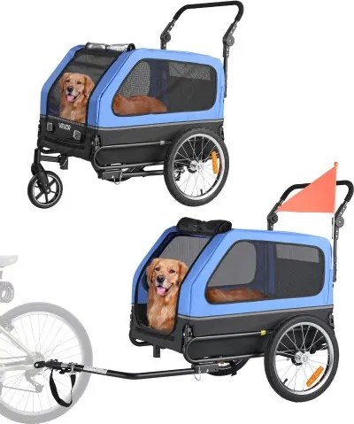 VEVOR Hondenkar, tot 40 kg, 2-in-1 Fietskar voor Kleine en Grote Honden, Opvouwbaar Frame met Wielen, Universele Fietskoppeling, Inclusief Vlag, Interne Lijn, 1380 x 755 x 800 mm