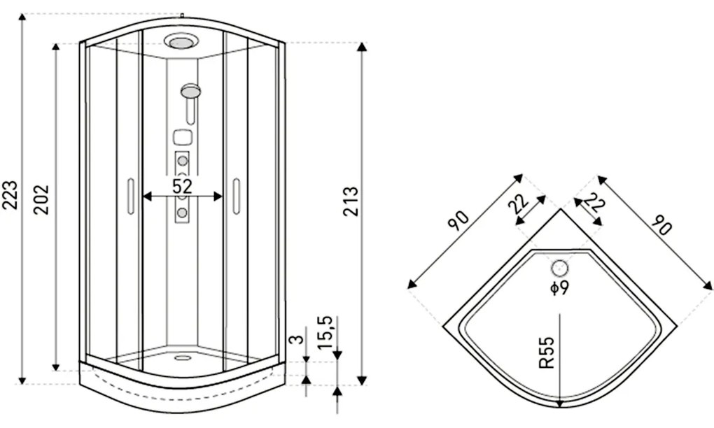 Kerra Orion complete douchecabine met massagejets zwart