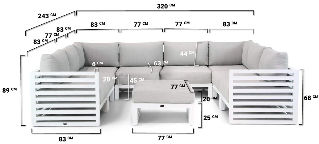 U-Vorm Loungeset 8 personen Aluminium Wit Santika Furniture Santika Jaya