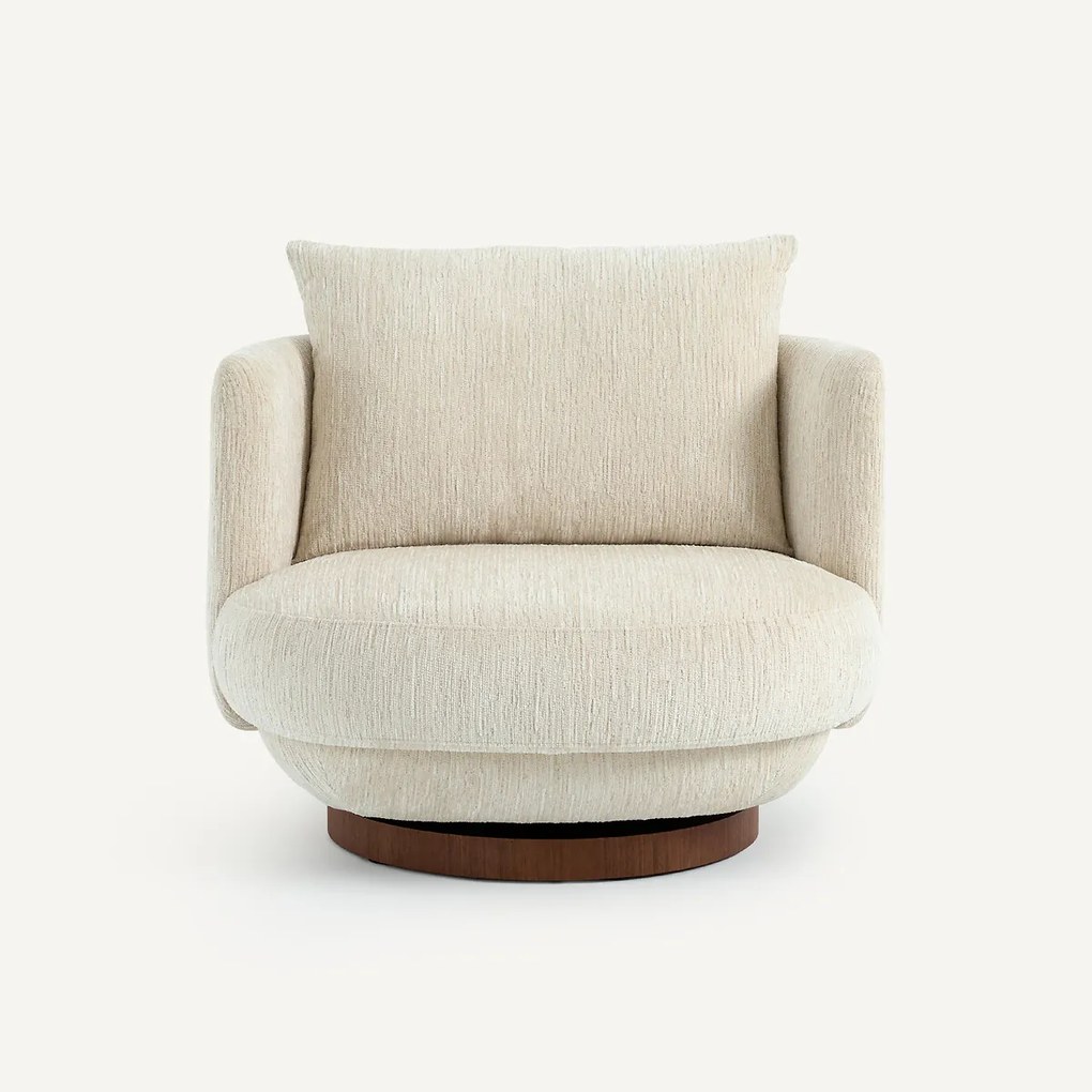 Draaibare fauteuil in gestructureerd fluweel en walnootfineer, ROSEO