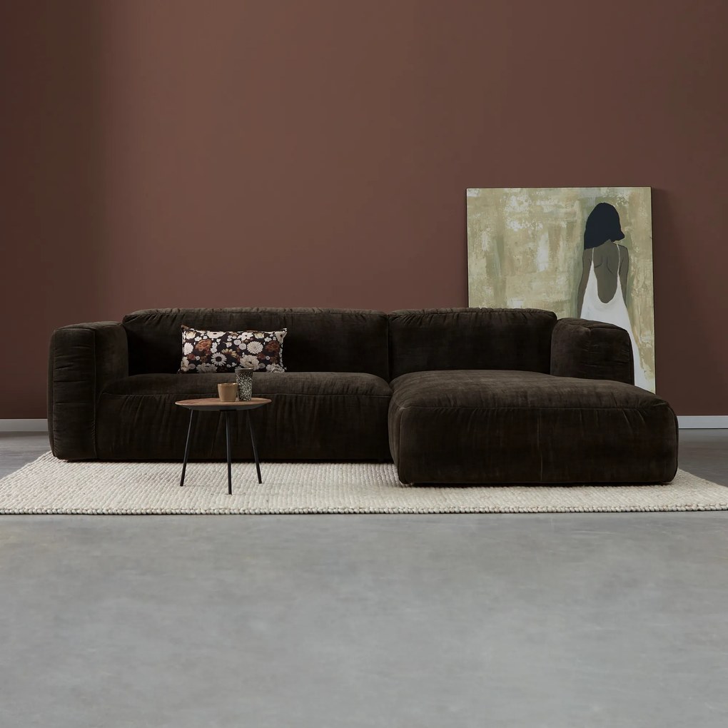 Bruine Hoekbank Met Chaise Longue Rechts