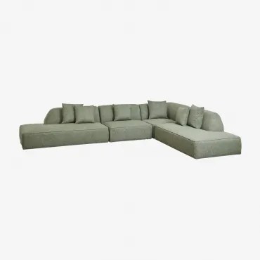 Cardea 4-delige Modulaire Hoekbank Met Dubbel Gestoffeerde Chaise Longue Bouclé Groen – Salie - Sklum