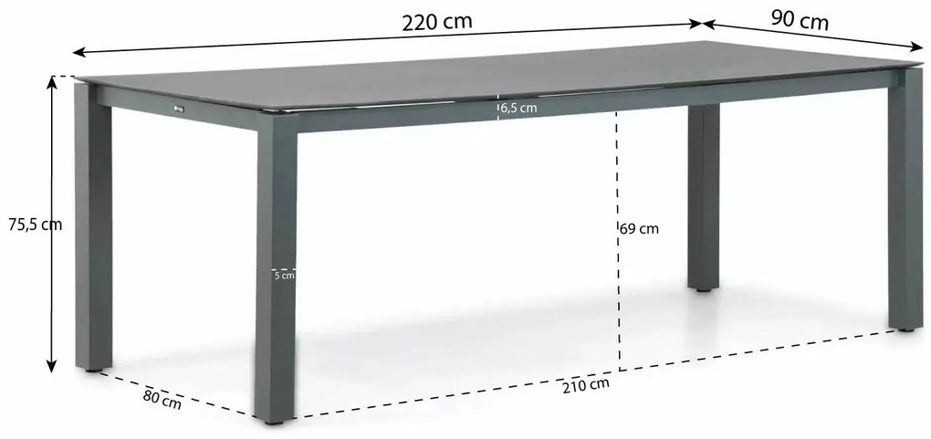 Dining Tuintafel rechthoekig 220 x 90 cm Aluminium/HPL Grijs Santika Yoko