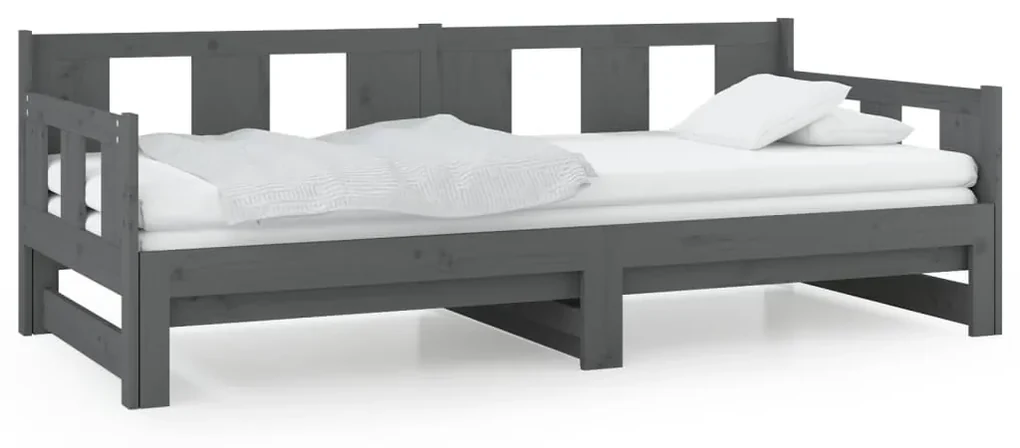 vidaXL Slaapbank uitschuifbaar massief grenenhout grijs 2x(90x200) cm
