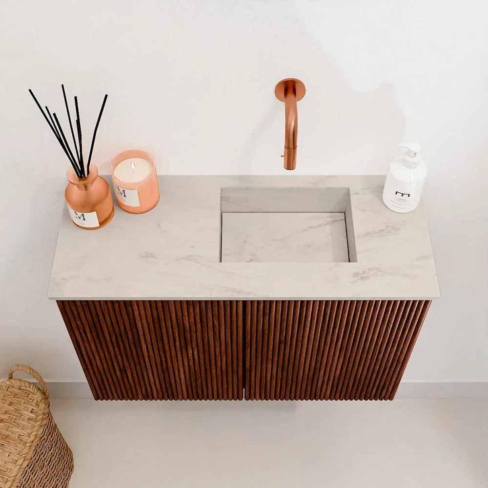 Mondiaz Joya DLux 60cm toiletmeubel ruby met wastafel faye rechts zonder kraangat opalo