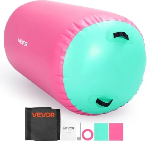 VEVOR Airtrack Roll 120 x 75 cm Opblaasbare gymnastiekrol met pomp, roze, voor sportscholen, scholen, clubs en tuinen, draagvermogen 200 kg, instelbare luchtdruk, siliconen handgrepen, slang en opbergtas