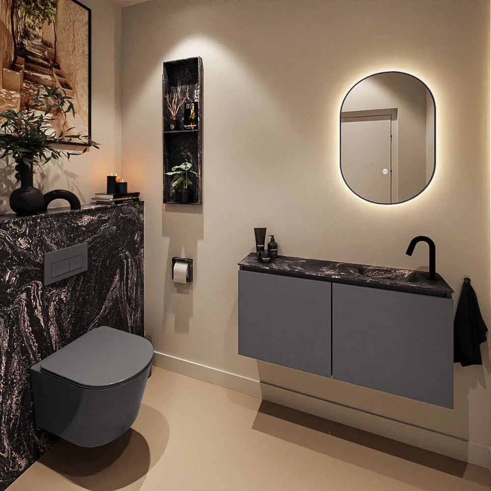 Mondiaz Ture DLux toiletmeubel 100cm dark grey met wastafel lava rechts met kraangat