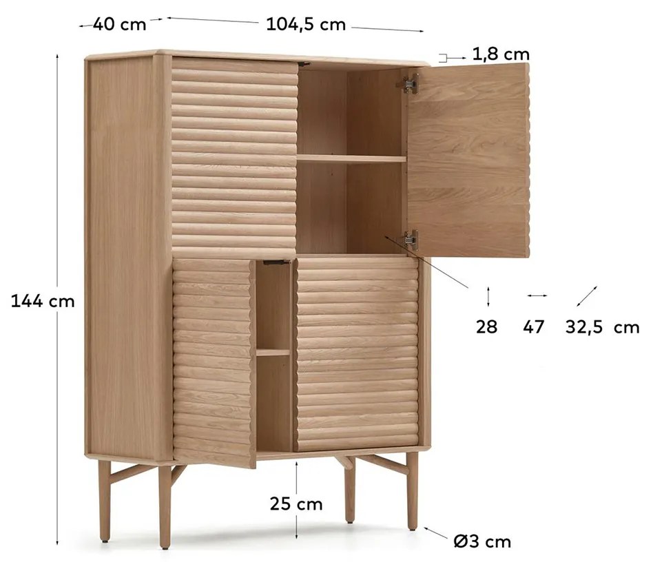 Kave Home Lenon Eiken Kast Retro Design - 104.5x40x144cm.