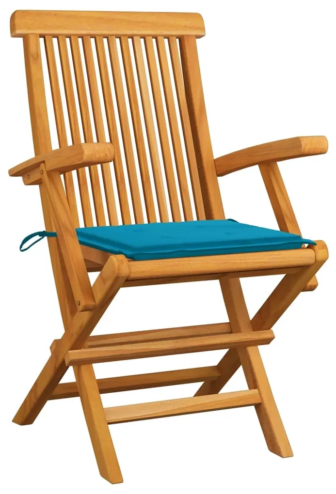 vidaXL Tuinstoelen 4 st met blauwe kussens massief teakhout