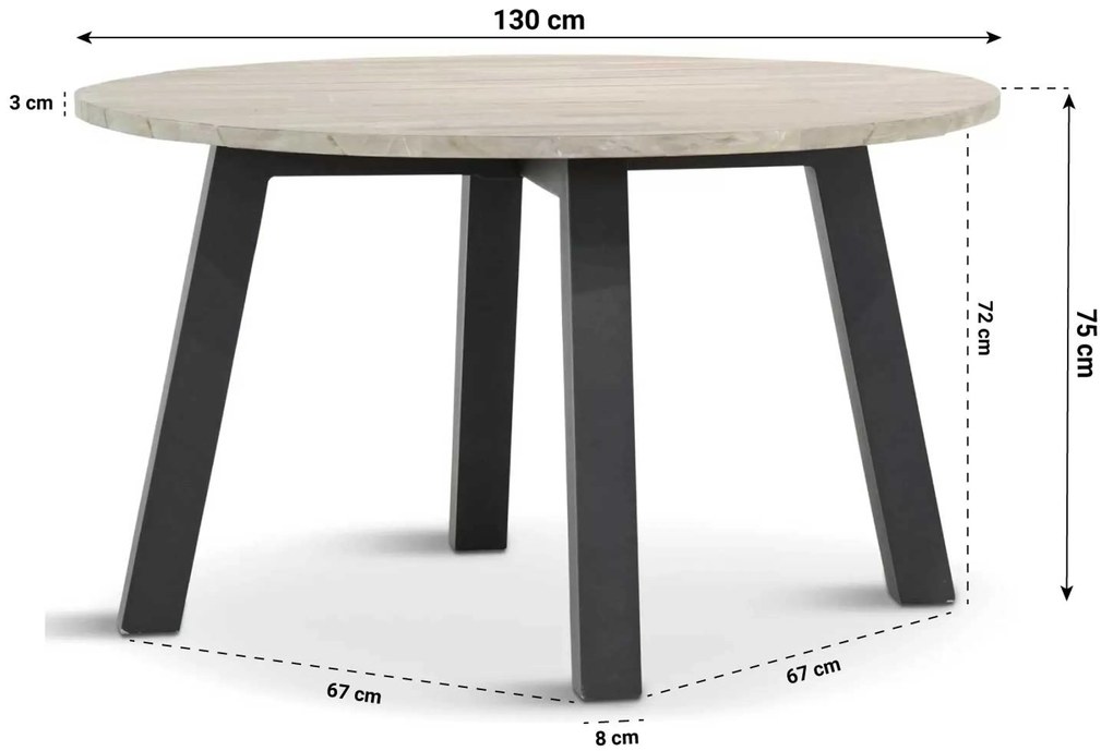 Tuinset Ronde Tuintafel 4 personen 130 cm Kunststof Grijs  Hartman Sophie