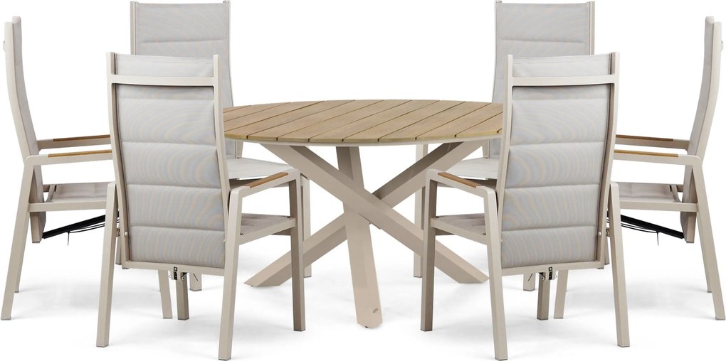 Tuinset Ronde Tuintafel 6 personen 150 cm Aluminium Taupe Lifestyle Garden Furniture Essence/Ancona