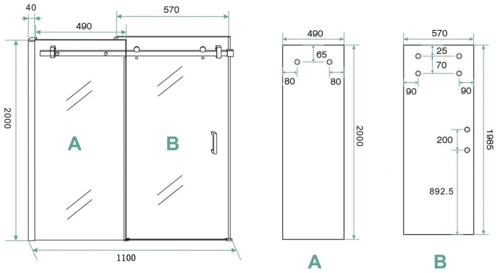 Saniclear Supreme profielset voor douchedeur 100-110cm verouderd ijzer