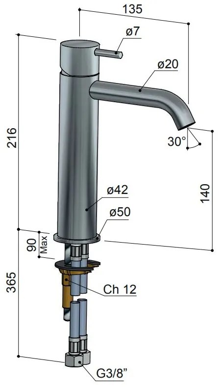 Hotbath Cobber Hoge Wastafelkraan Gepolijst Messing CB003MC