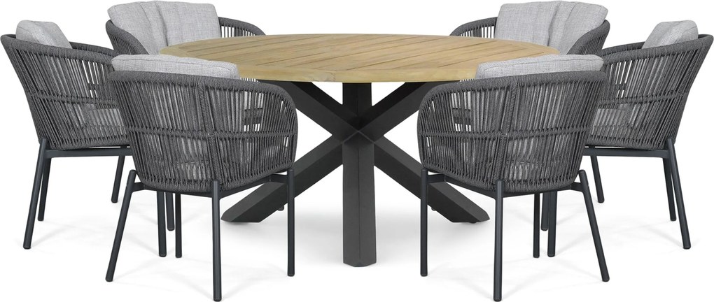 Tuinset Ronde Tuintafel 6 personen 160 cm Rope Grijs Lifestyle Garden Furniture Monaco/Rockville