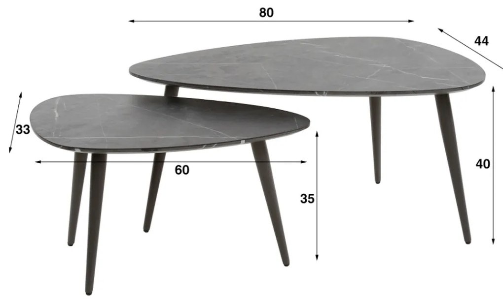 Salontafel Set Van 2 Peervormig Organisch - 80 X 44cm.