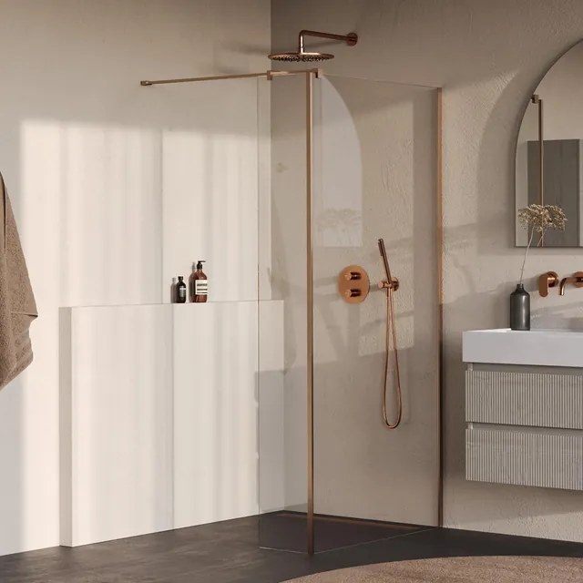 BRAUER Oblivion Inloopdouche - 100x200cm - 30cm zijwand - glascoating - helder glas - geborsteld koper PVD GS-OBI2H10030200GK