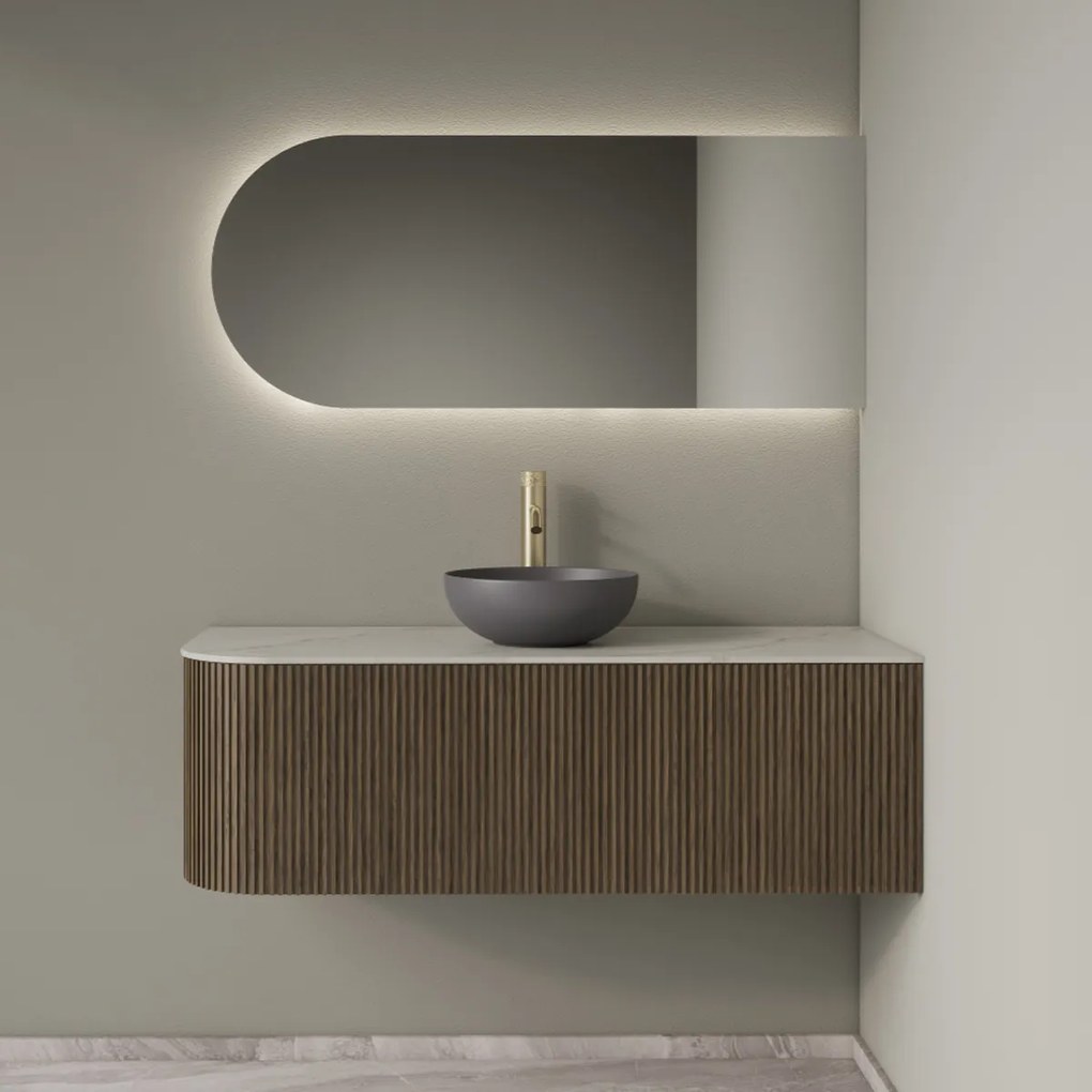 Gliss Design Alluro badmeubel ribbelfront met ronding links 120cm ash grey en wit marmer toppaneel