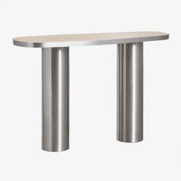 Ovale Halfronde Console 120x40 Cm In Natuursteen En Roestvrij Staal Fertrix Travertijn - Sklum