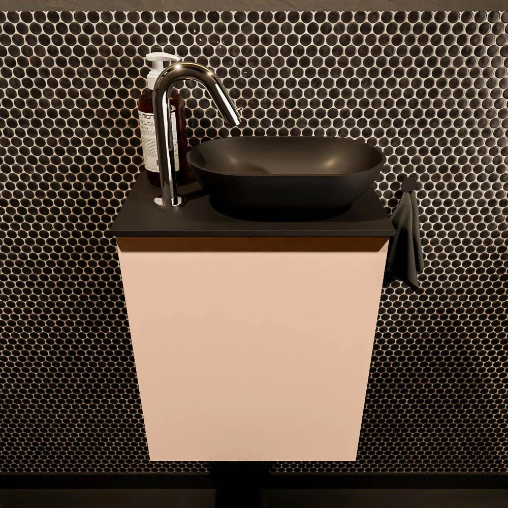 Mondiaz Fowy toiletmeubel 40cm rosee met zwarte waskom rechts en kraangat
