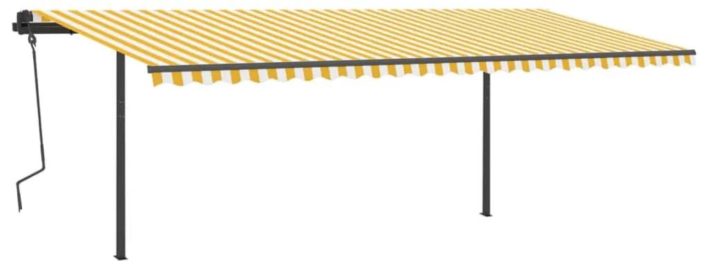 vidaXL Luifel handmatig uittrekbaar met palen 6x3,5 m geel en wit
