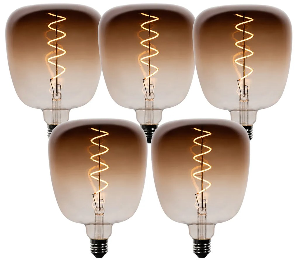 Set van 5 E27 dimbare LED lampen G140 bruin 4,9W 110 lm 1800K